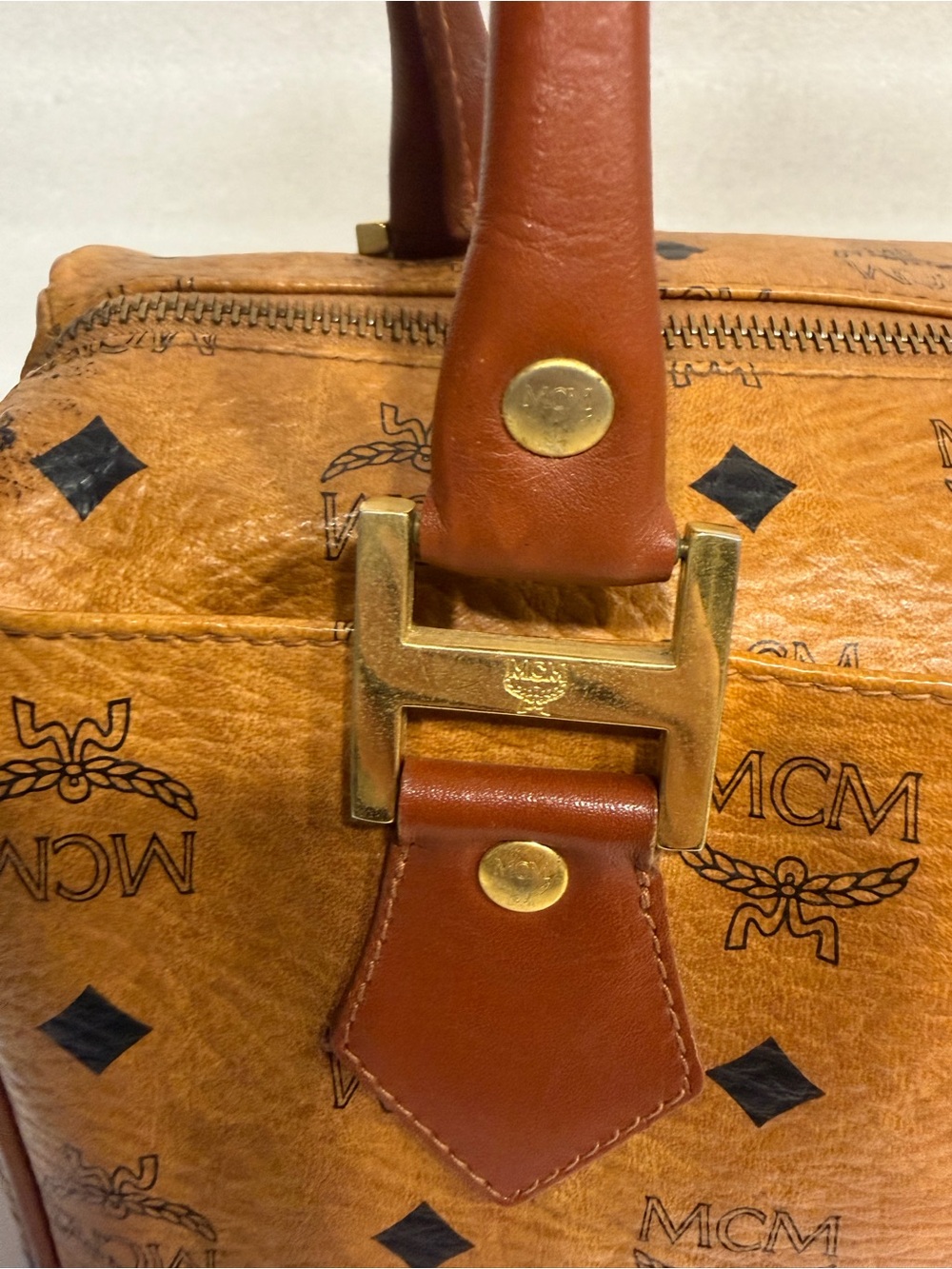 MCM Cognac Visetos Barrel Bag with Brown Leather Handles - Picture 7 of 16